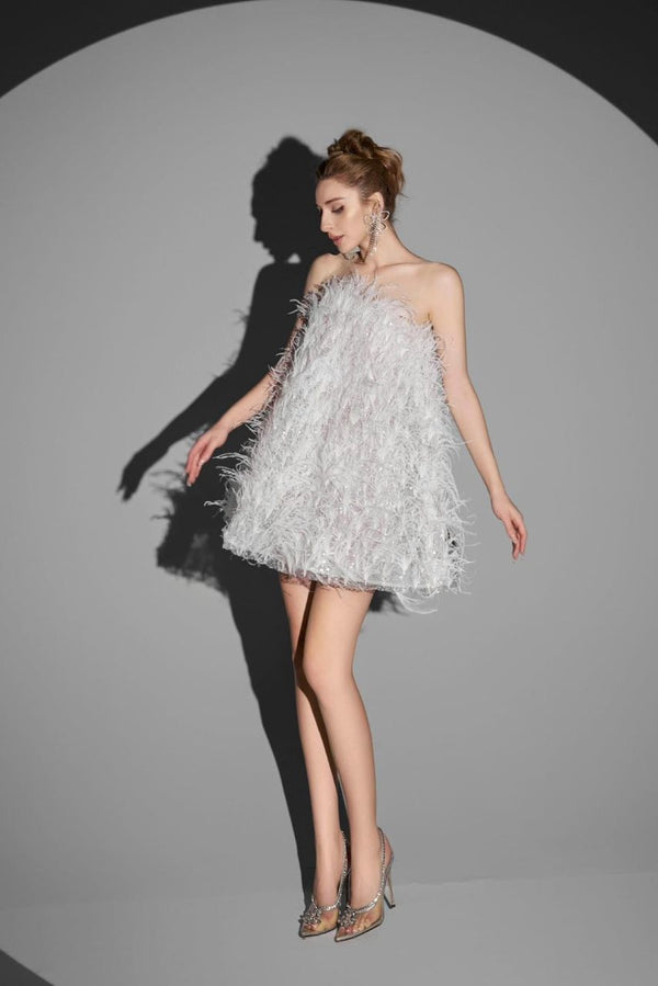 VD Fyvie Feather White Mini Gown