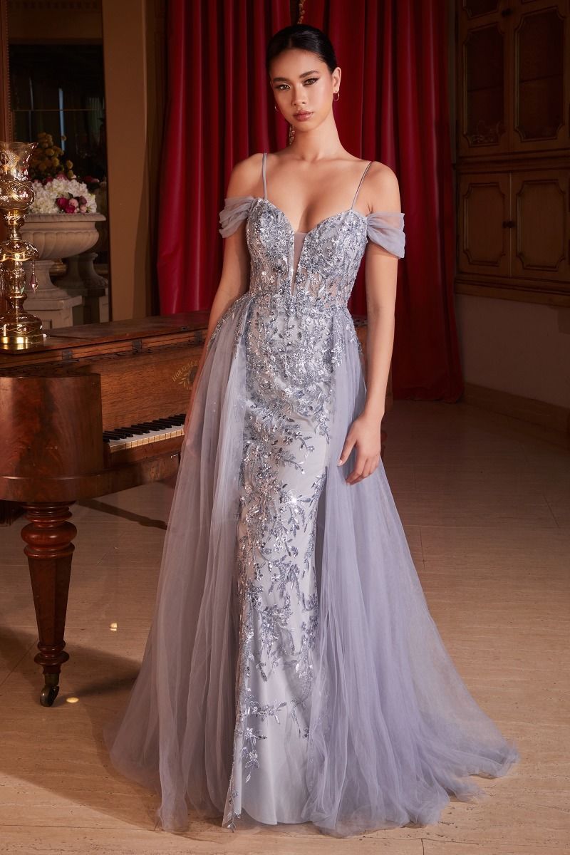 mermaid dress with overskirt CD Kendra Blue Gown – GlamEdge & Gown The dress is lace 395 Size:US 11 (EU 41) Oraton Off Shoulder Maxi
