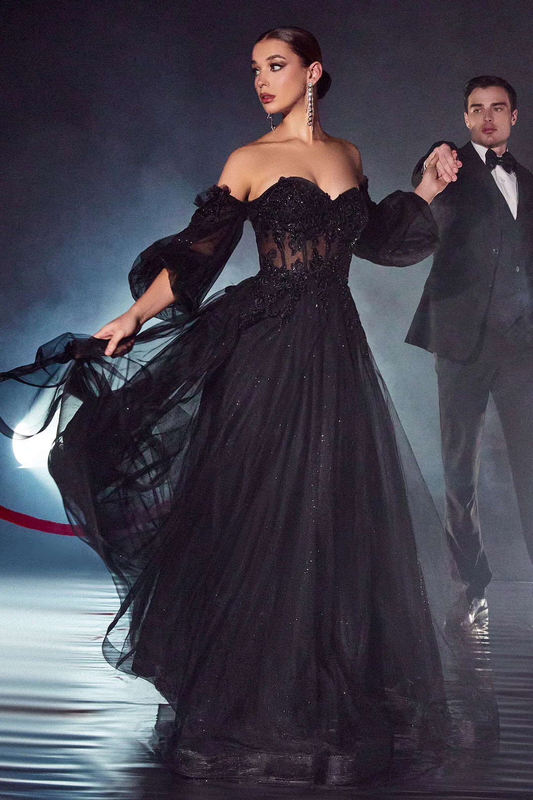 CD Elia Off Shoulder Black Gown – GlamEdge Dress & Gown