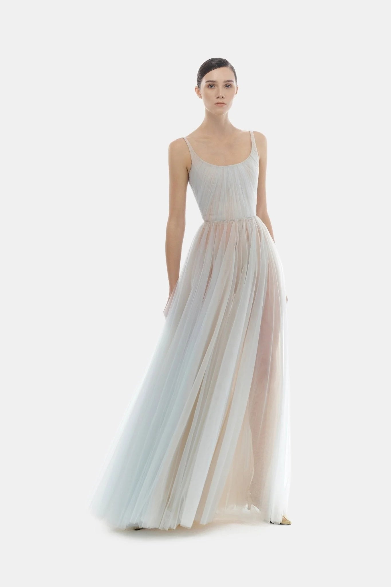 VD Montsand Blue Draped Tulle Maxi Dress – GlamEdge Dress & Gown