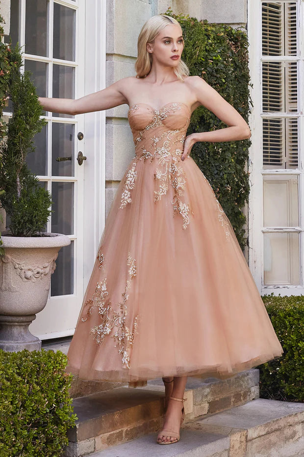 AL Helena Rose Gold Midi Gown – GlamEdge Dress & Gown
