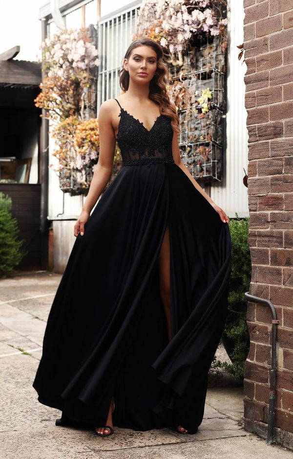 JA Black Majestic Slit Gown