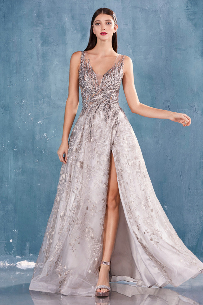 AL Krystine French Grey Lace Gown GlamEdge Dress & Gown AL Krystine French Grey Lace Gown GlamEdge Dress & Gown