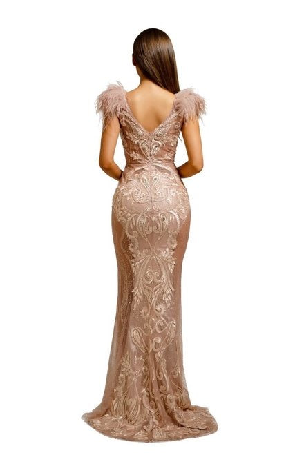 PS Soleil Furry Rose Gold Gown