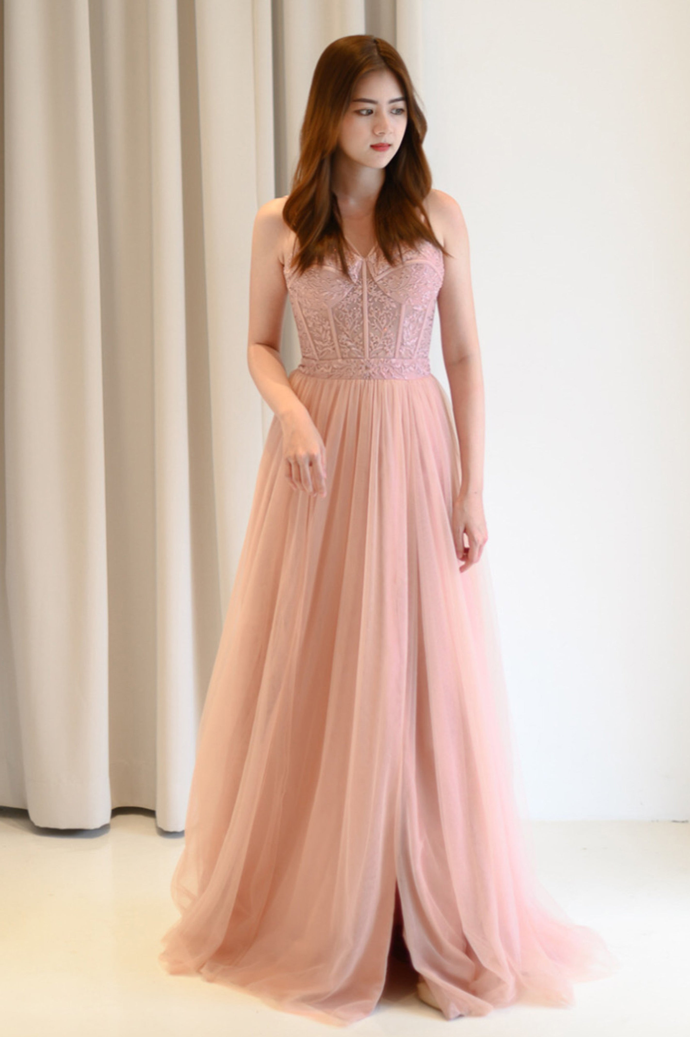 Lace Corset Dusty Pink Gown – GlamEdge Dress & Gown