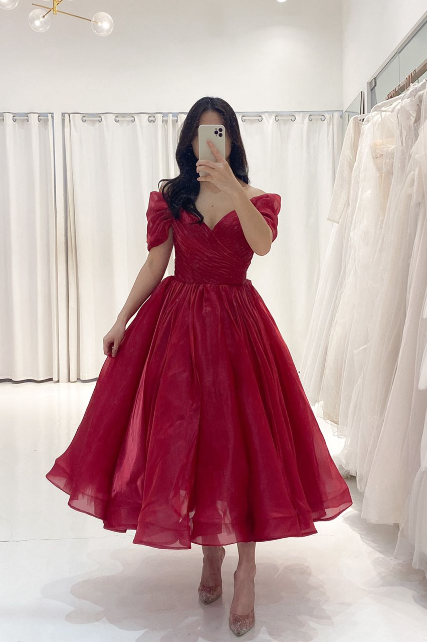 Red tea length store dress