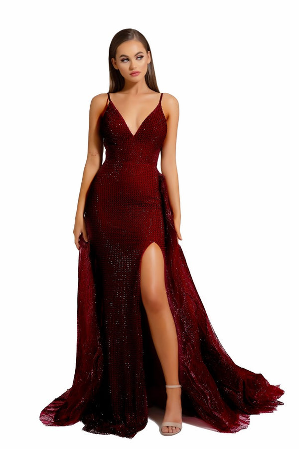 PS Crystal Stone Red Mermaid Gown