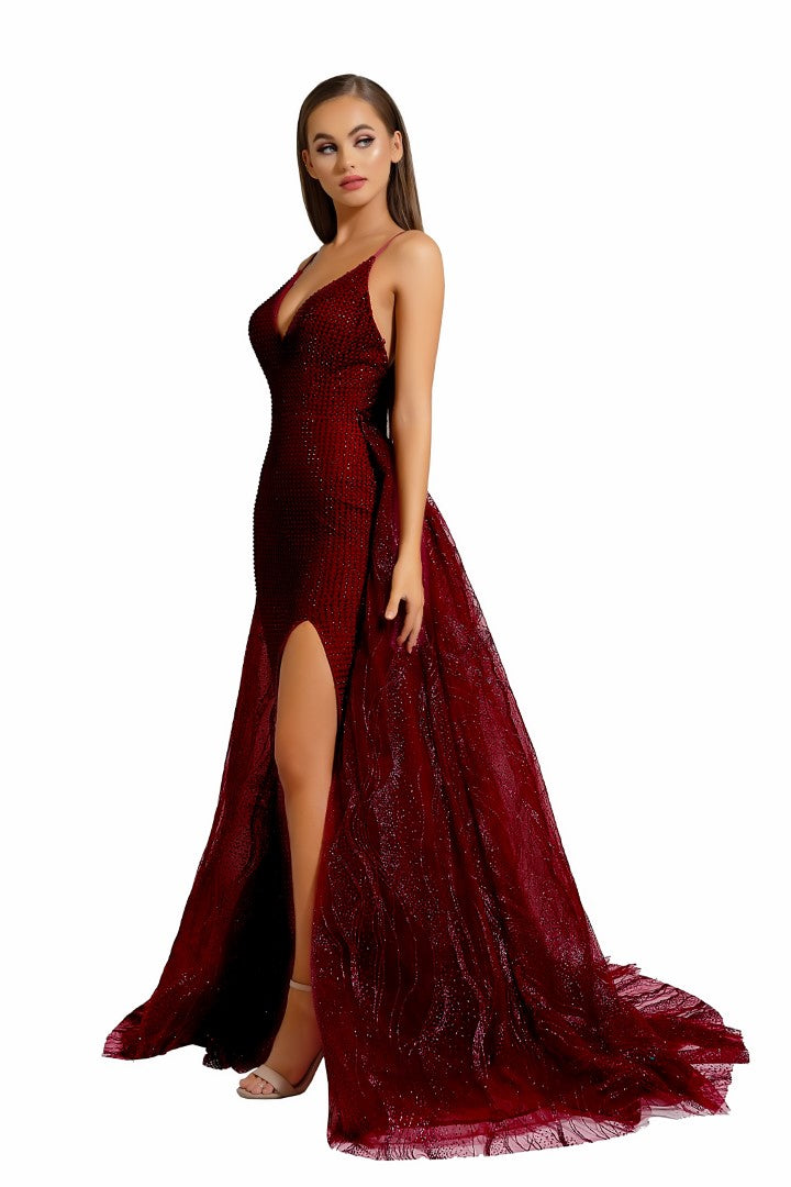 PS Crystal Stone Red Mermaid Gown