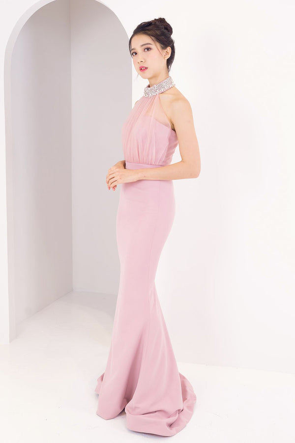 PS Blush Halter Sheer Gown