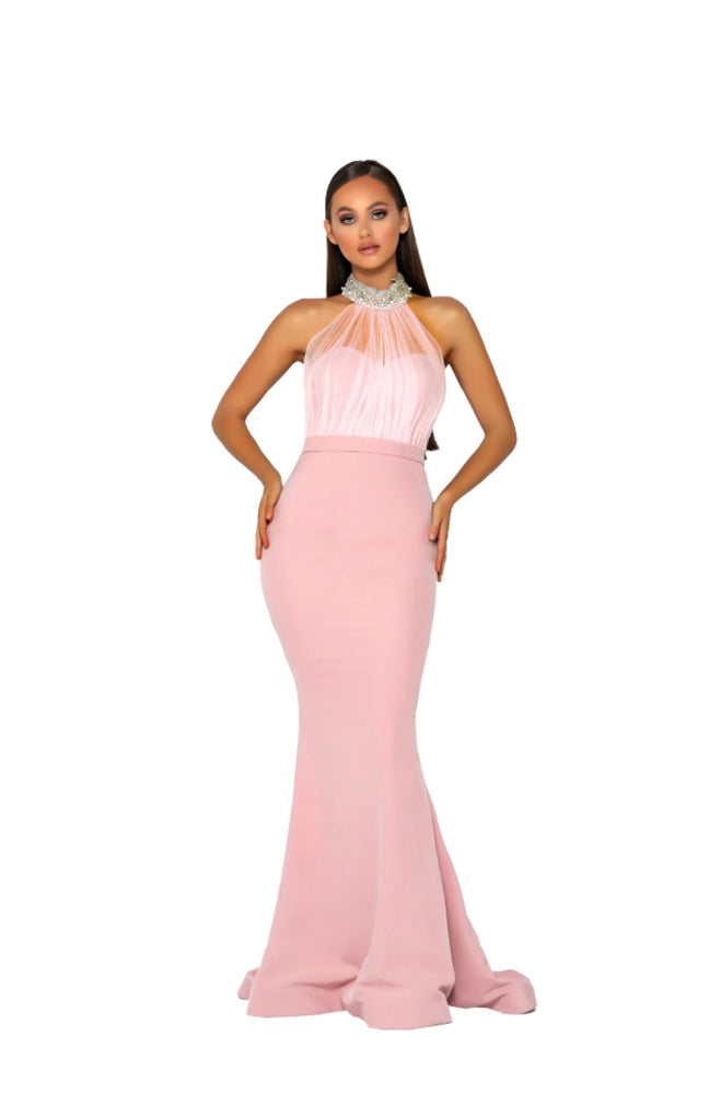 PS Blush Halter Sheer Gown