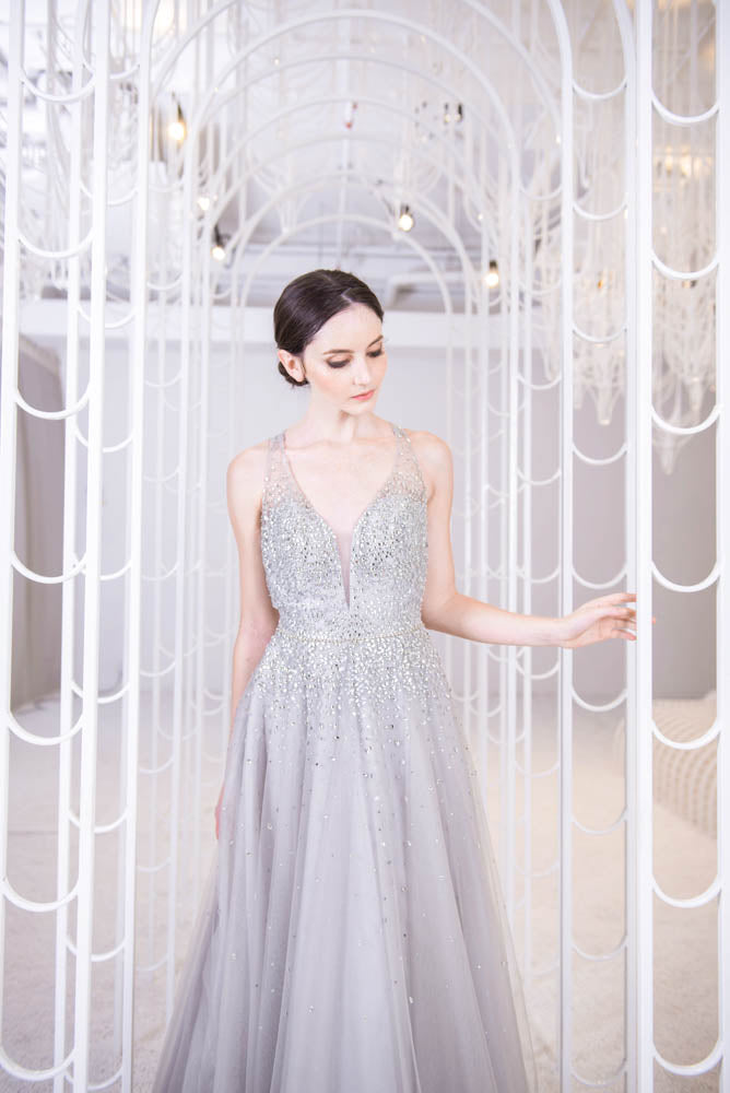 J Cyrena Crystal Grey Gown