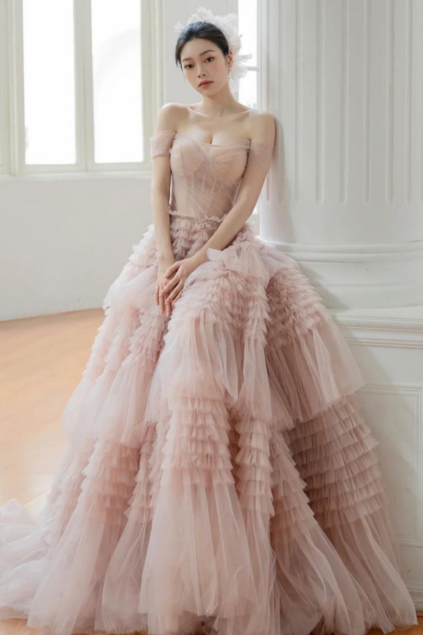 Milla Lena Misty Rose Ruffles Off Shoulder Gown GlamEdge Dress