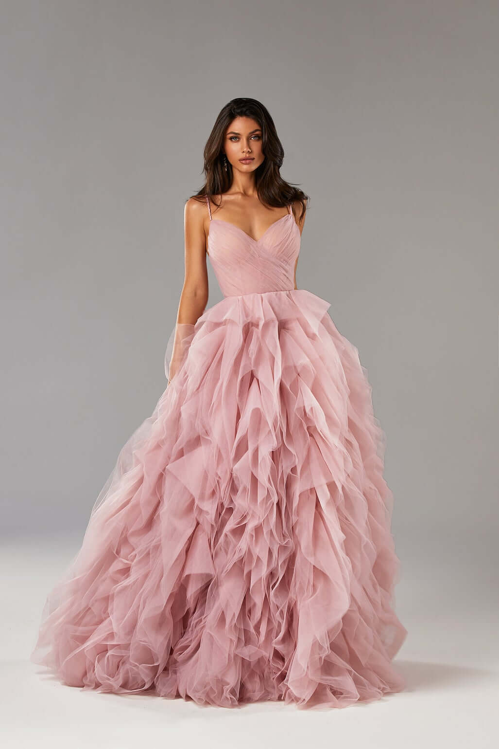 Milla Dramatically Flowered Tulle Dress in Misty Pink M / Misty Rose