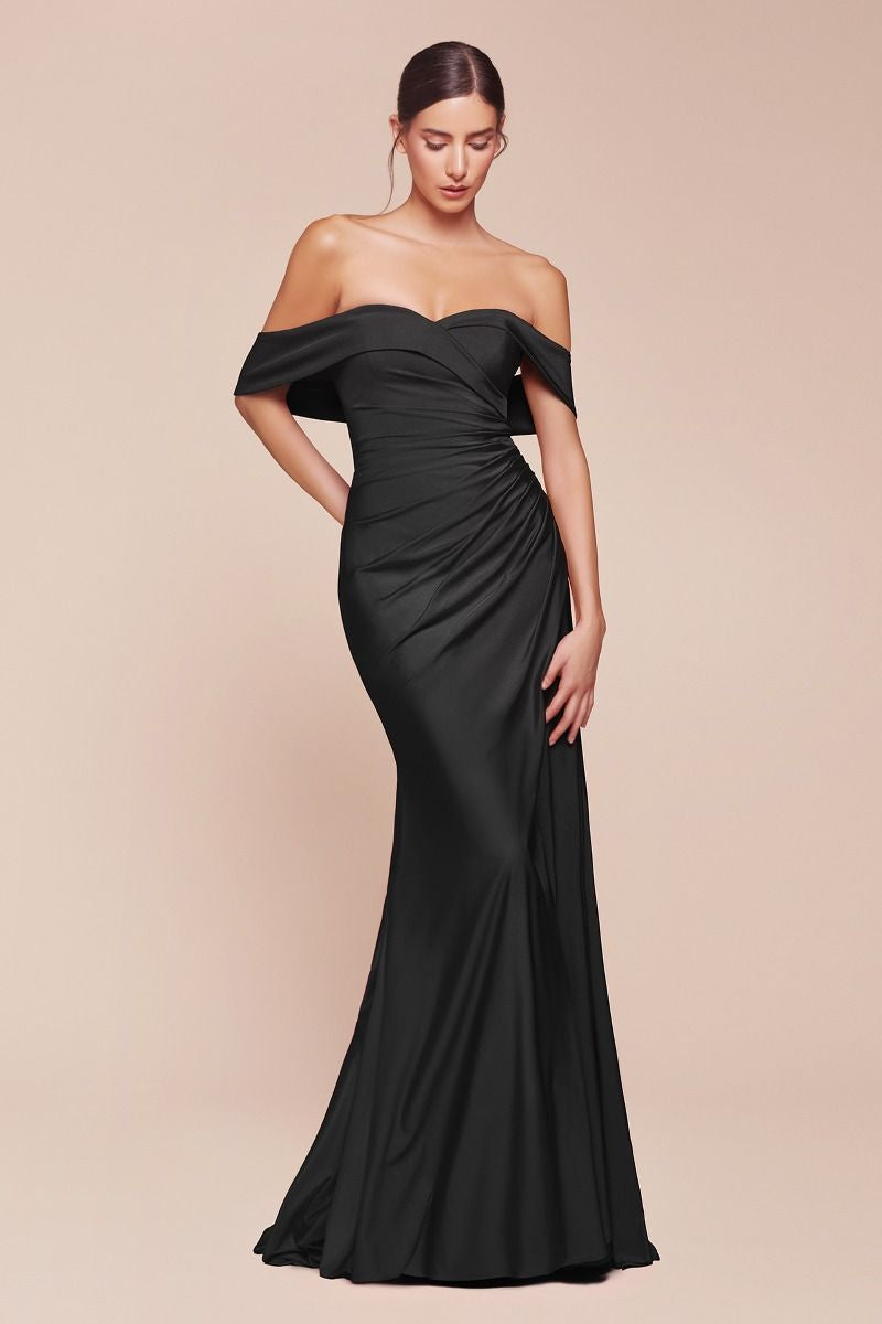 CD Miya Satin Black Off Shoulder Gown