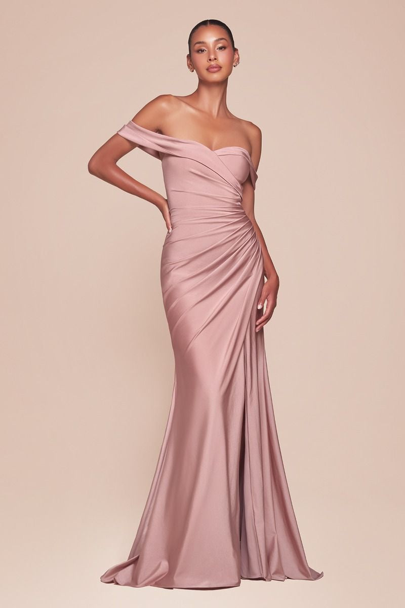 CD Miya Satin Mauve Off Shoulder Gown