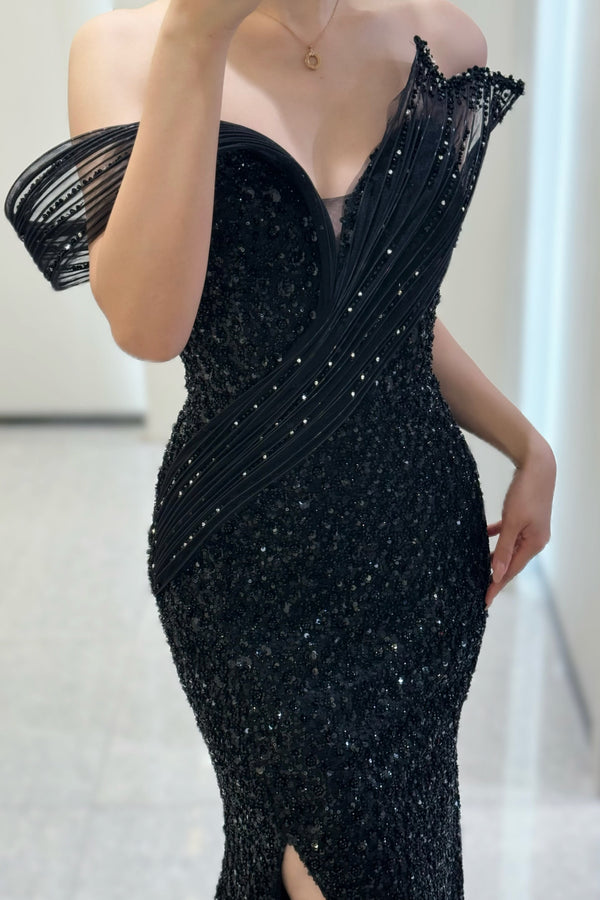 Lior Ribbon Black Shimmering Gown