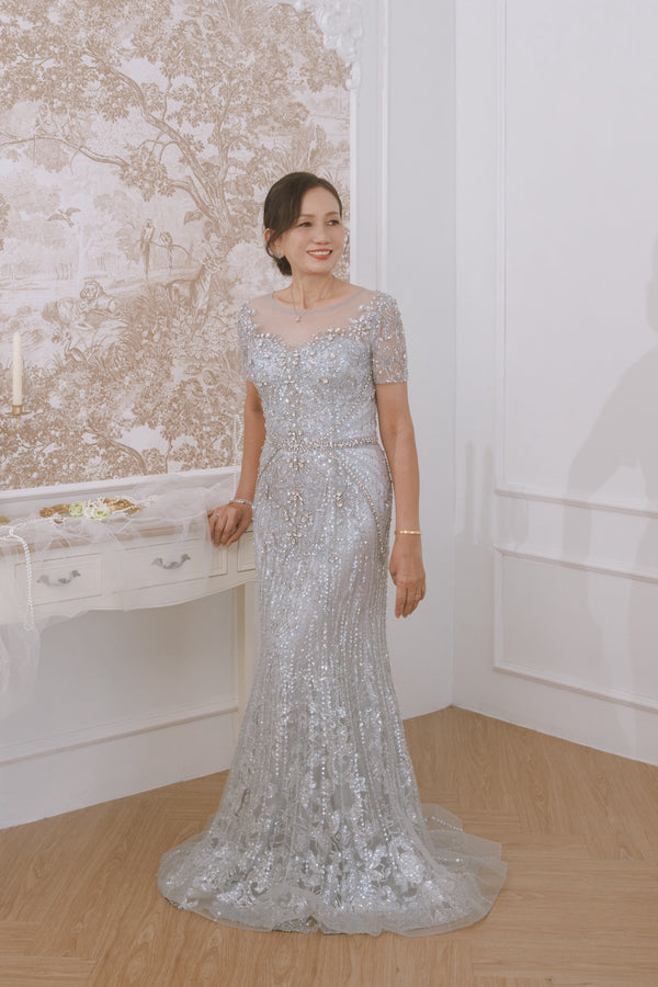 Elysian Beaded Silver Gown