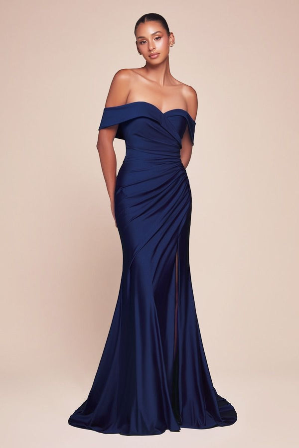 CD Miya Satin Navy Off Shoulder Gown