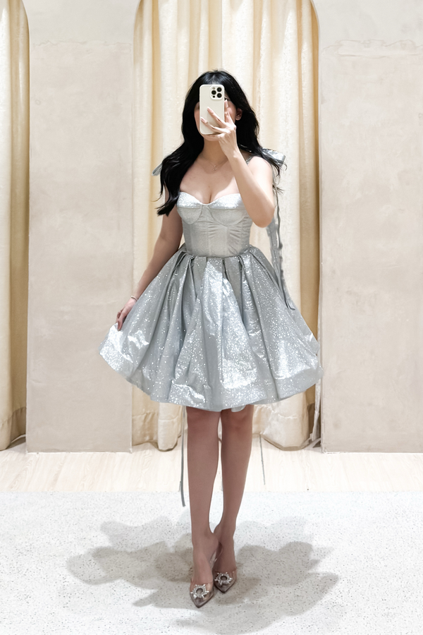 Cece Giltter Silver Mini Gown