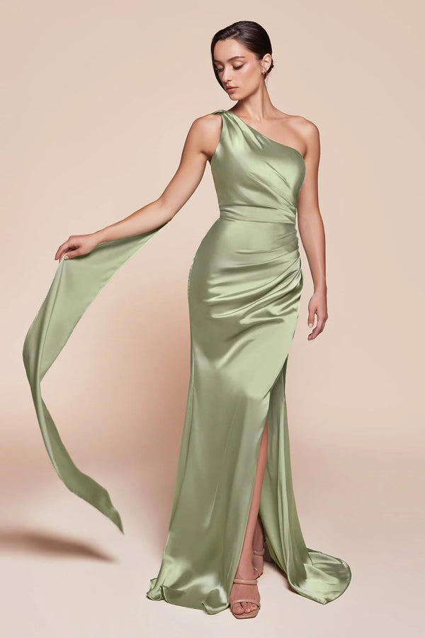 CD Safiya One Shoulder Sage Satin Gown