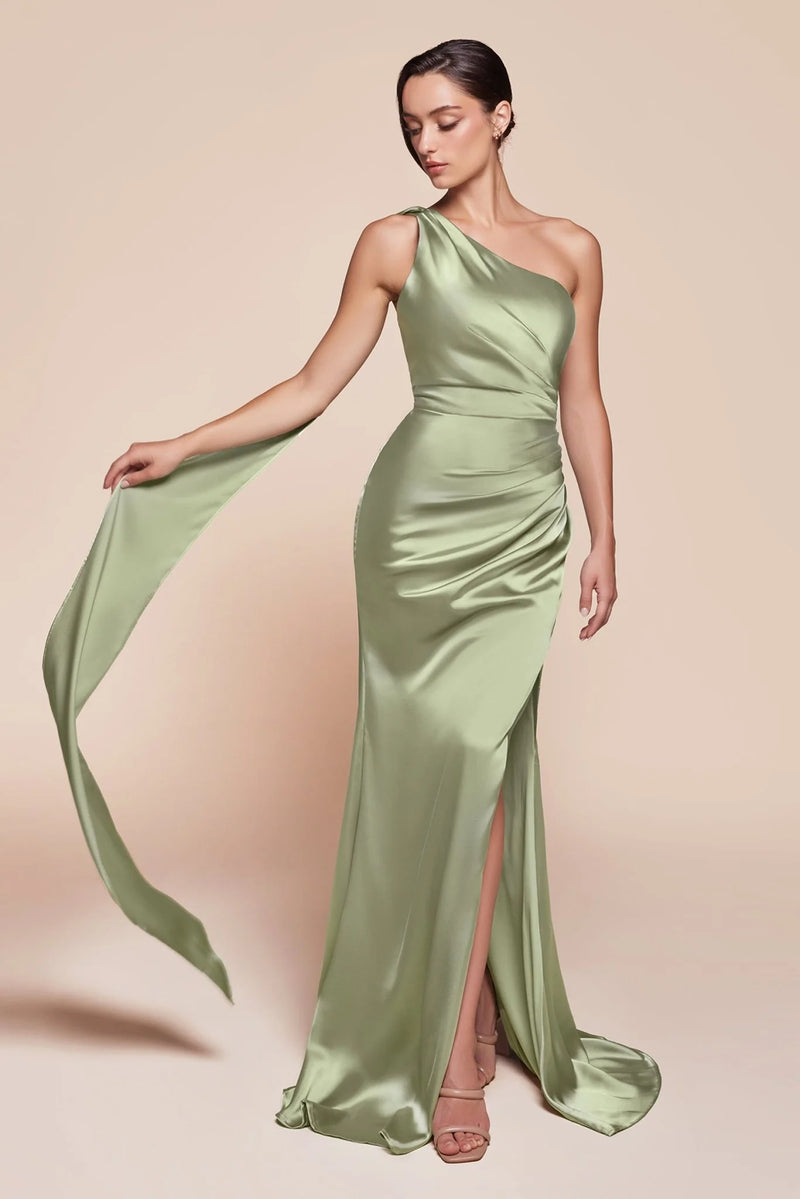 CD Safiya One Shoulder Sage Satin Gown