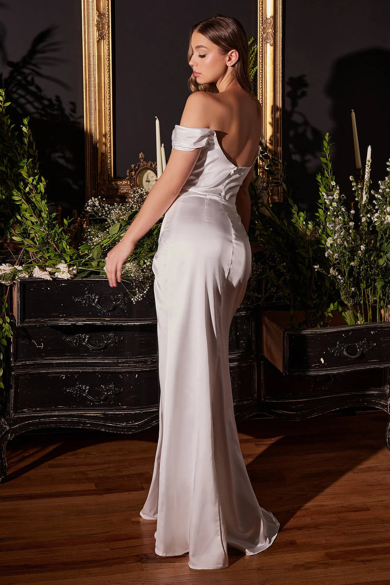 White Elegant Off-Shoulder Strap Slim Engagement Dress - Promfy