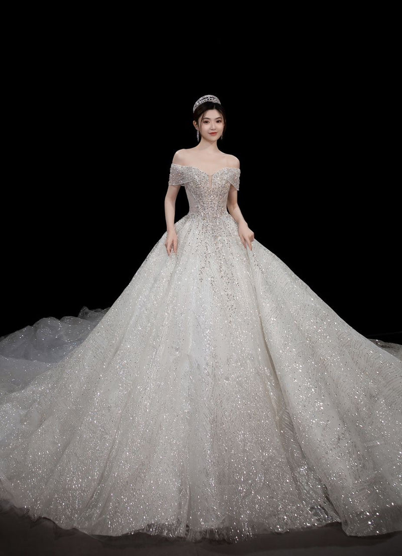 KC Emrys Off Shoulder Glitter Bridal Ballgown GlamEdge Dress & Gown KC Emrys Off Shoulder Glitter Bridal Ballgown GlamEdge Dress & Gown
