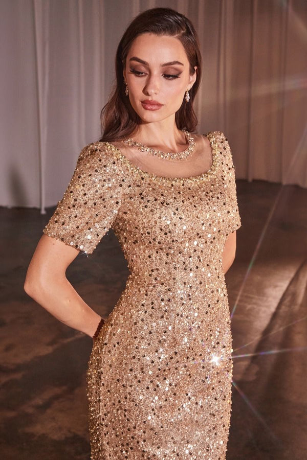 CD Deme Rose Gold Beaded Gown