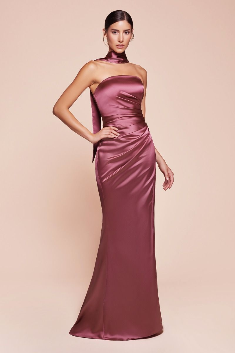 CD Mathis Satin Mauve Rose Gown