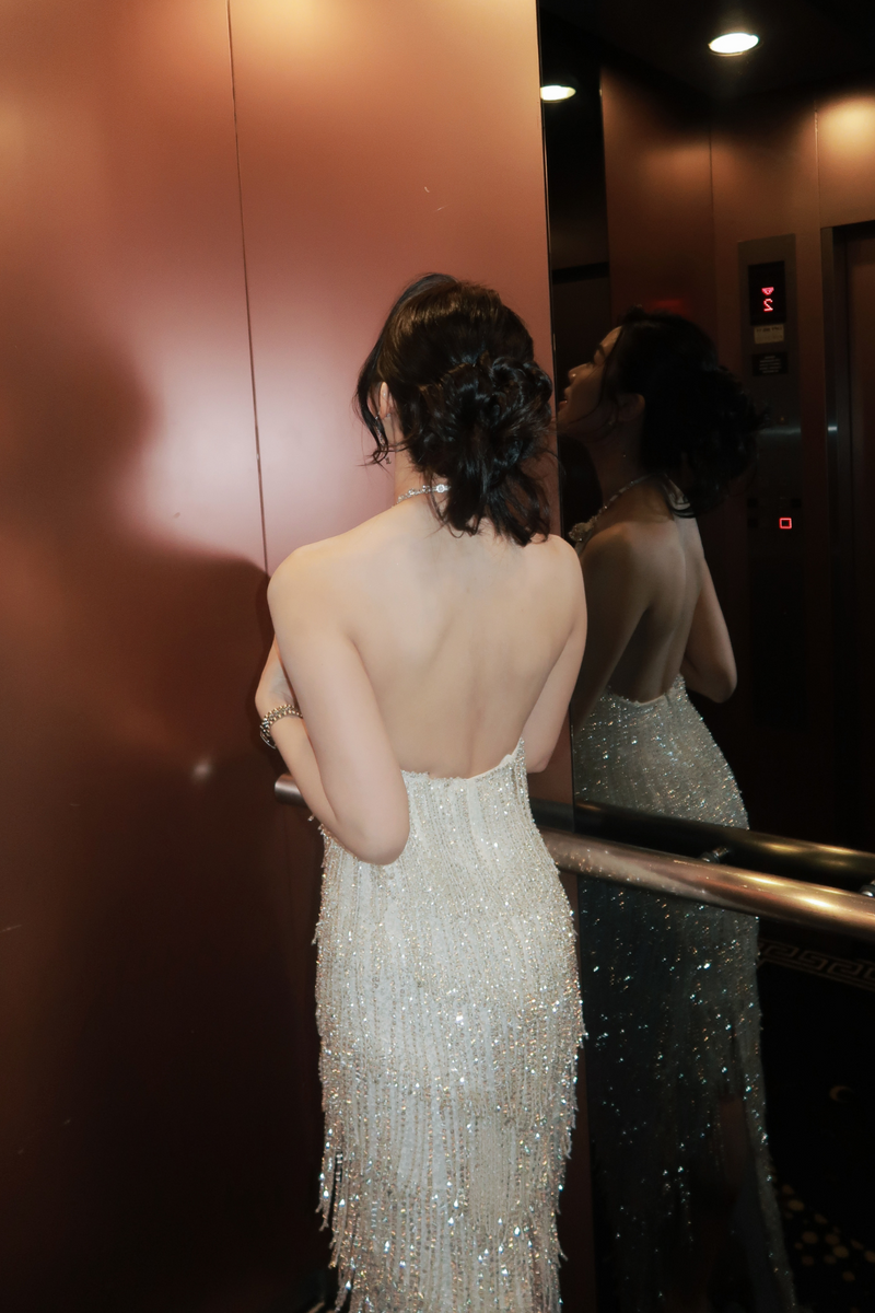 Narong Soleia Ribbon Halter White Gown