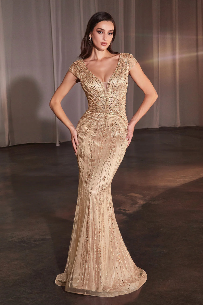 CD Tasia Gold Beaded Gown