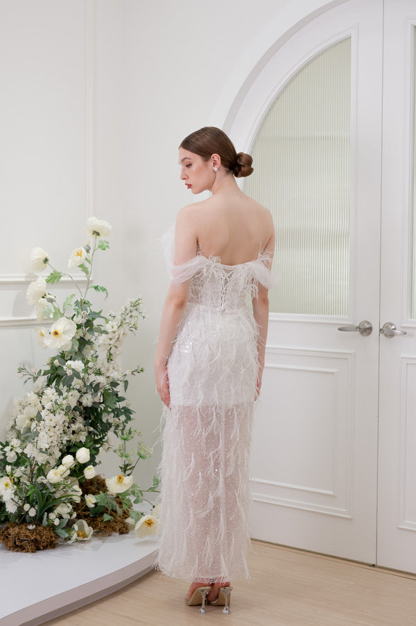 Everly White Feather Gown