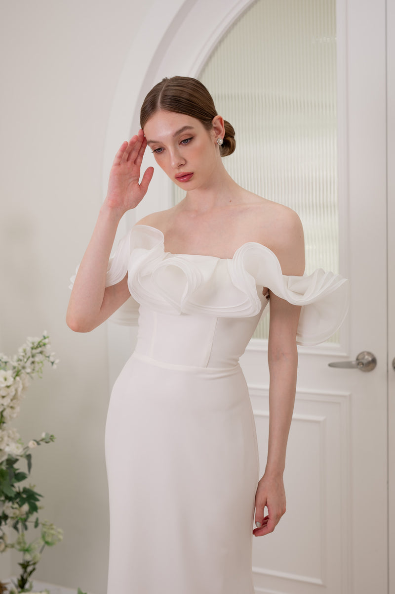 Victoria Satin Off Shoulder White Gown