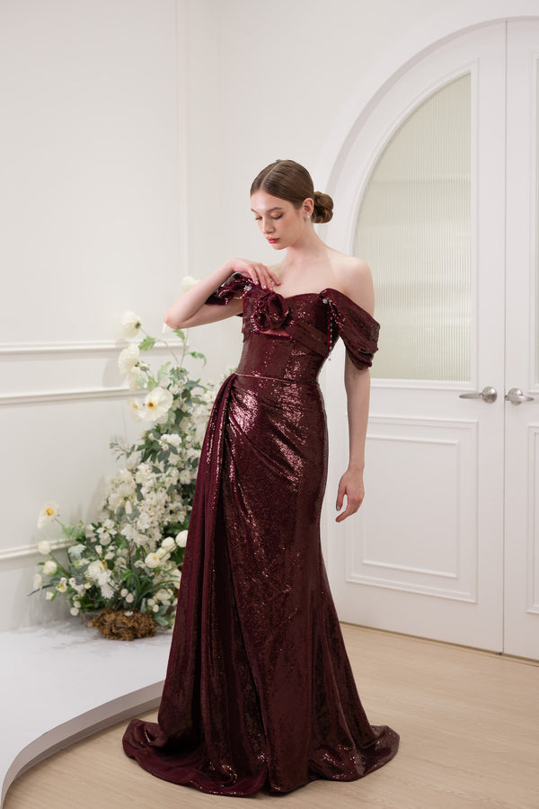 Z Charmaine Maroon Glitter Gown