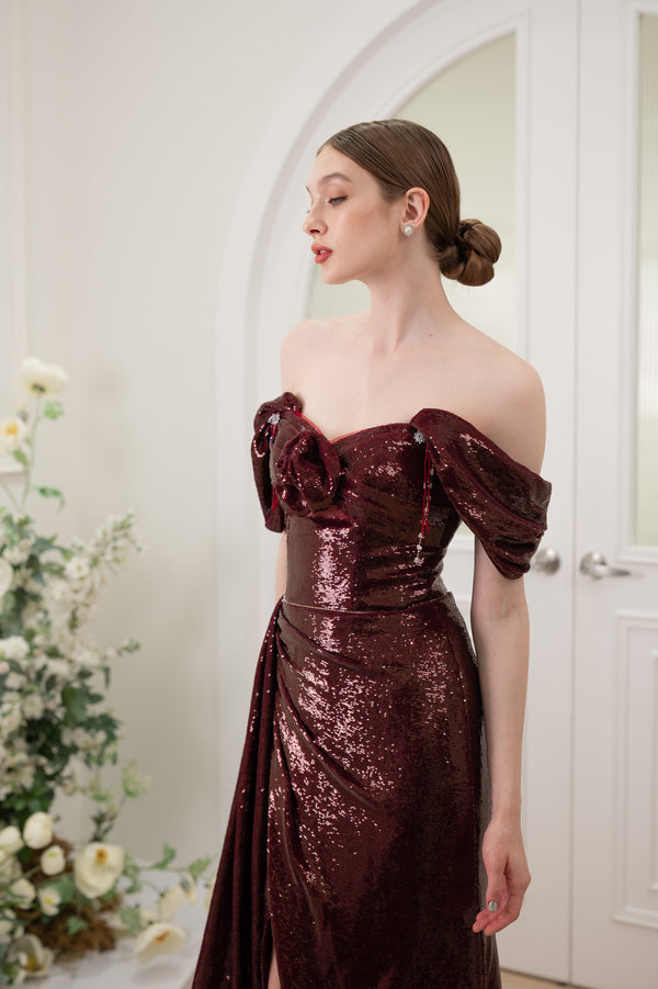 Z Charmaine Maroon Glitter Gown