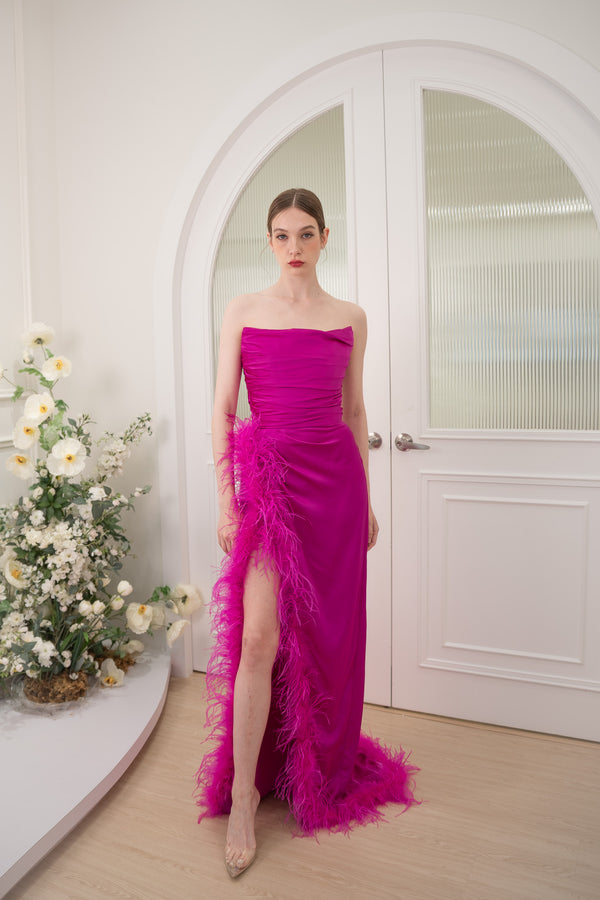 TE Eliza Furry Fuchsia Gown