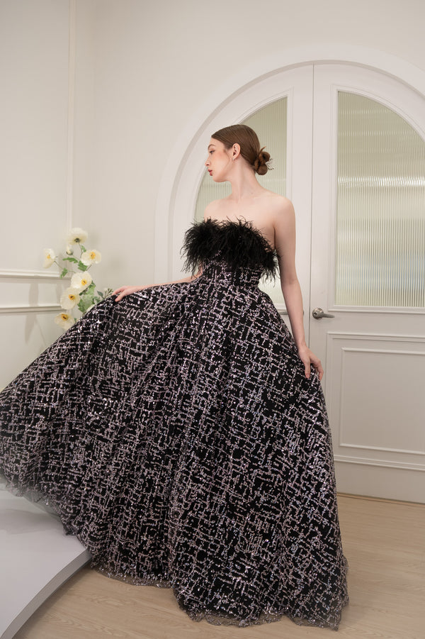 Blanca Furry Black Ballgown