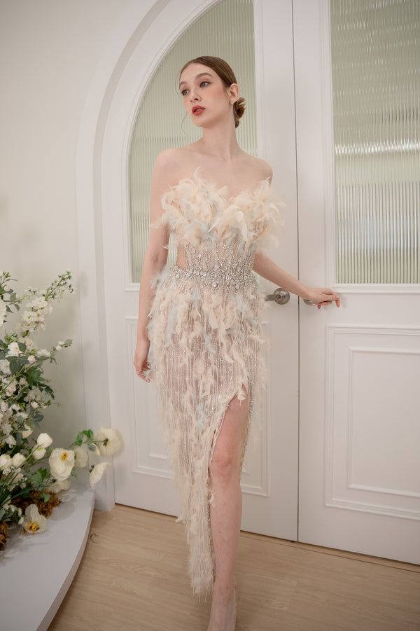 LH Cyra Silver Feather Gown