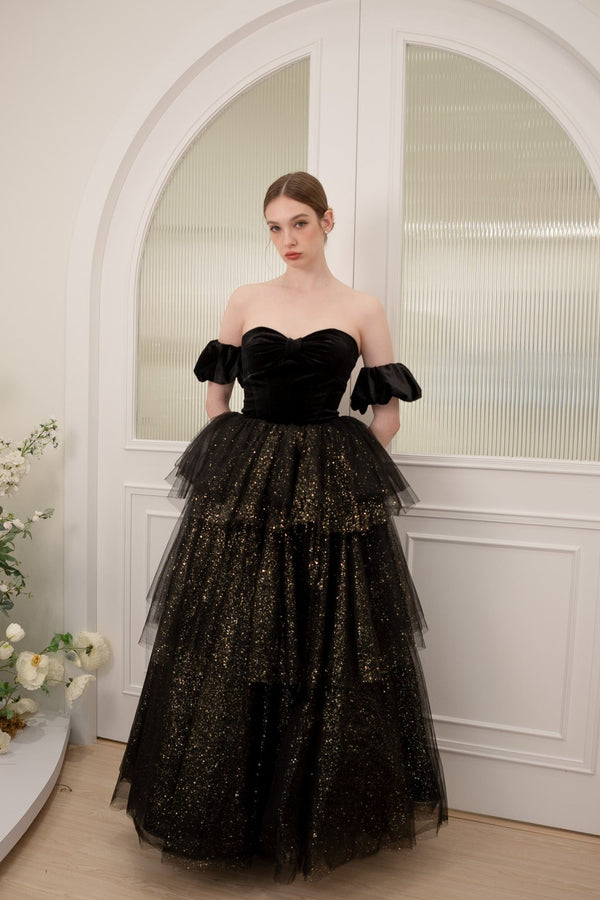 K Prem Velvet Black Gown