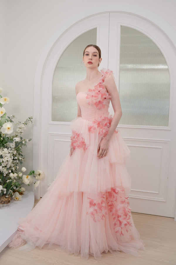 JZW Bellamy Pink  Floral Gown