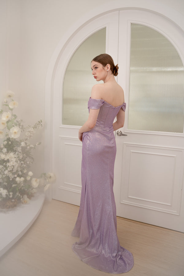 Thalia Off Shoulder Stardust Purple Gown