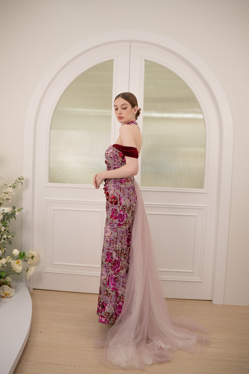 Z Raelyn Roses Purple Velvet Gown