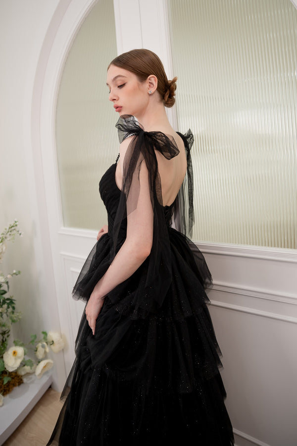 Elfin Tulle Ruffle Black Ballgown