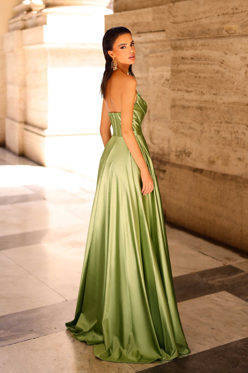 JA Emerson Sage Satin Flare Gown