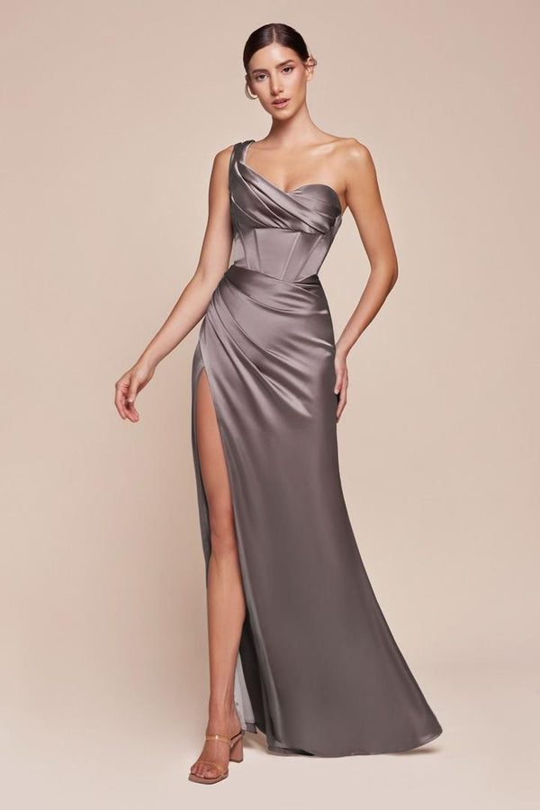 CD Solene One Shoulder Taupe Satin Gown