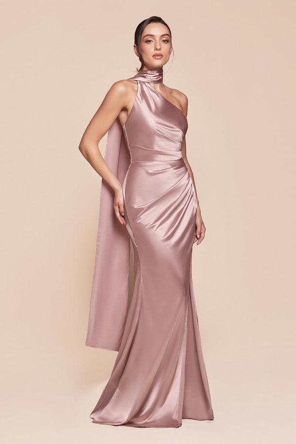 CD Safiya One Shoulder Mauve Satin Gown