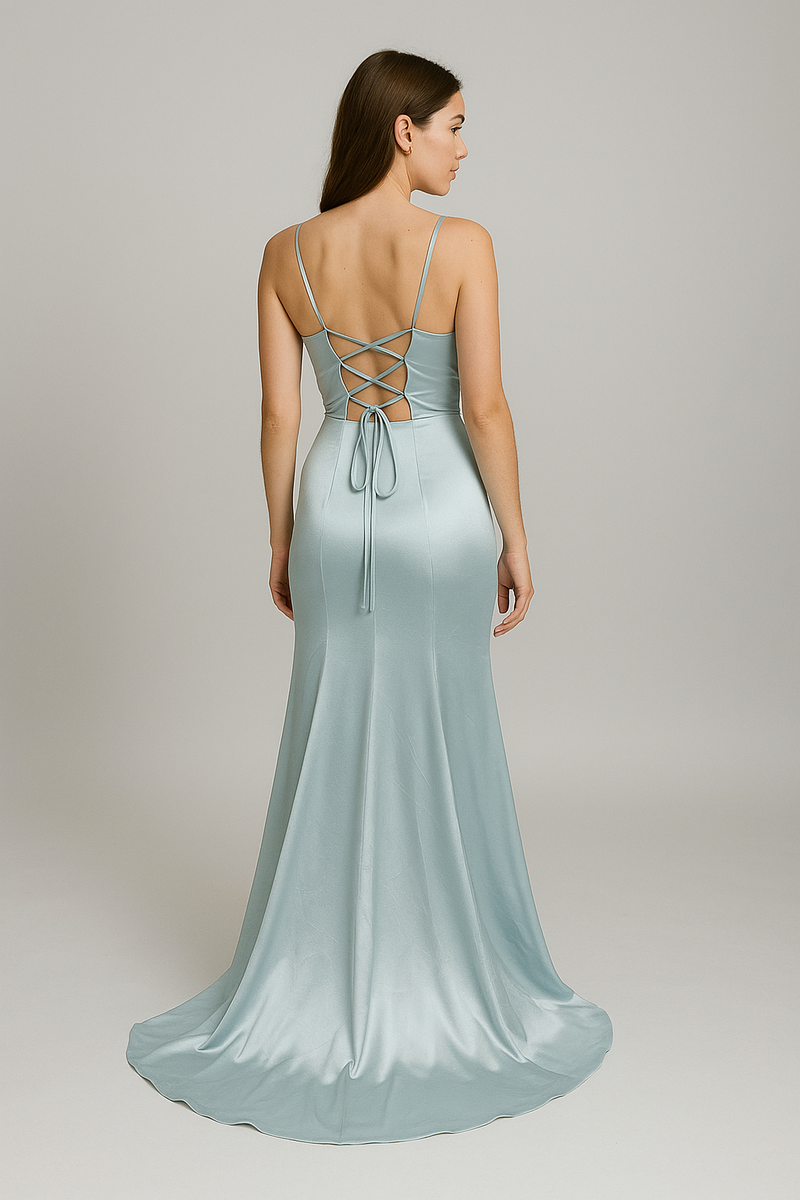 Dana Back Tie Baby Blue Satin Gown