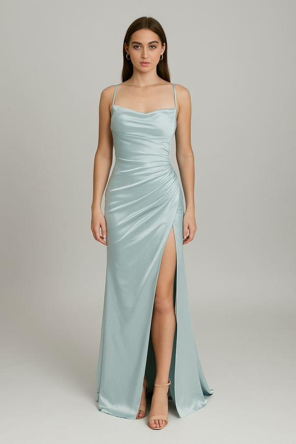 Dana Back Tie Baby Blue Satin Gown