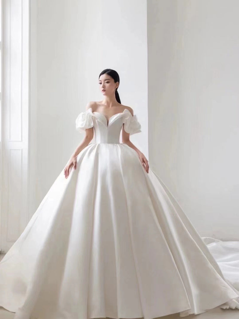 Pearl Silk Satin Off Shoulder Ballgown