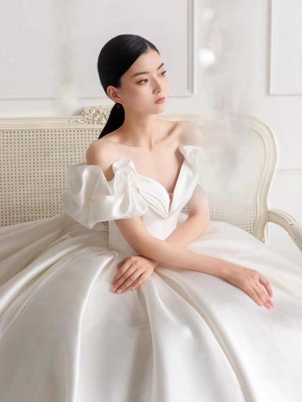 Pearl Silk Satin Off Shoulder Ballgown